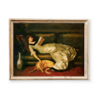 Victorian Woman Reading With Dog, Neutral Tones