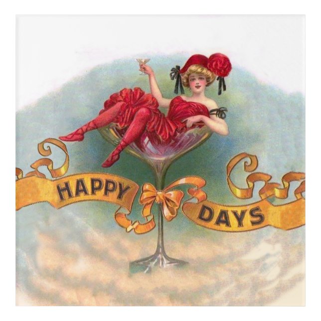 Victorian Woman Red Champagne Happy Acrylic Print (Front)