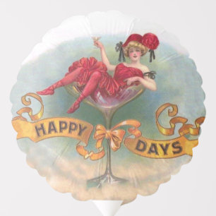 Victorian Woman Red Champagne Happy Balloon