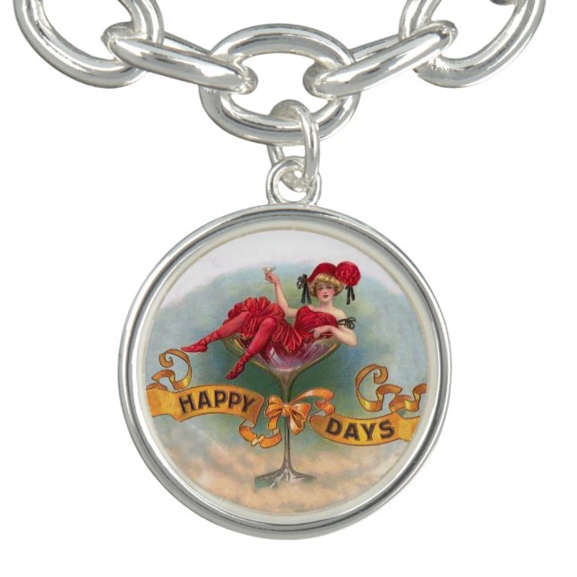 Victorian Woman Red Champagne Happy Bracelet (Design)