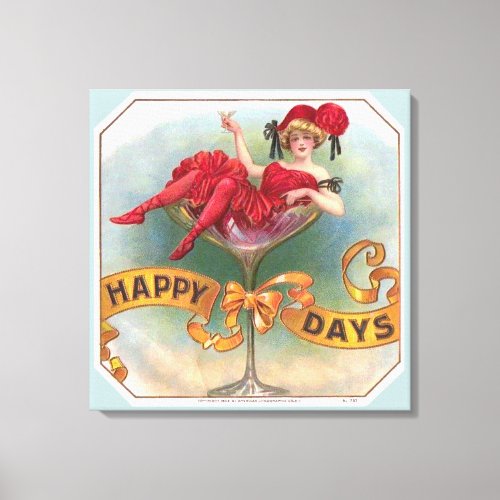 Victorian Woman Red Champagne Happy Canvas Print
