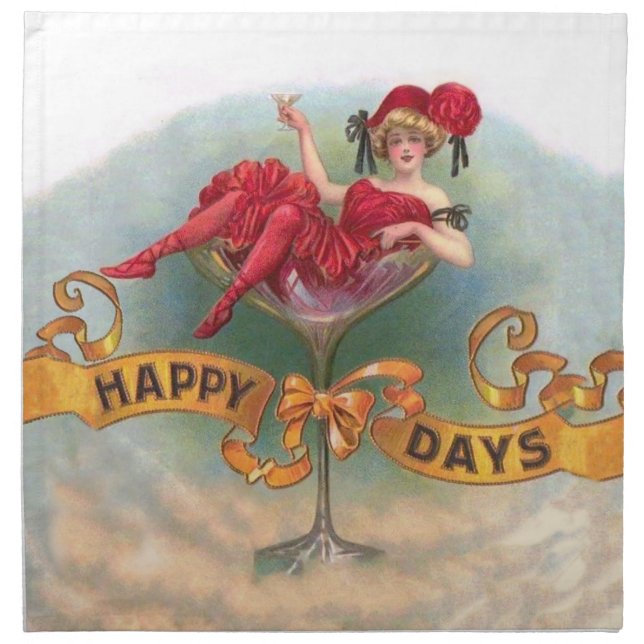Victorian Woman Red Champagne Happy Cloth Napkin (Front)