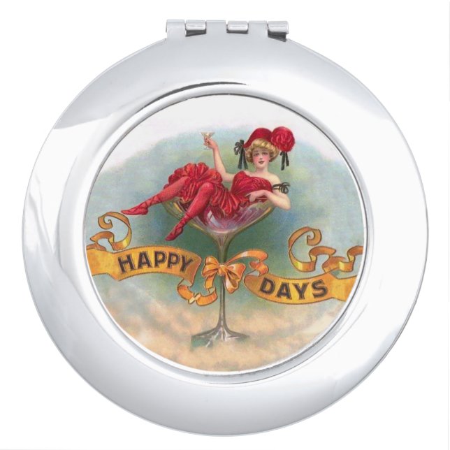 Victorian Woman Red Champagne Happy Compact Mirror (Front)