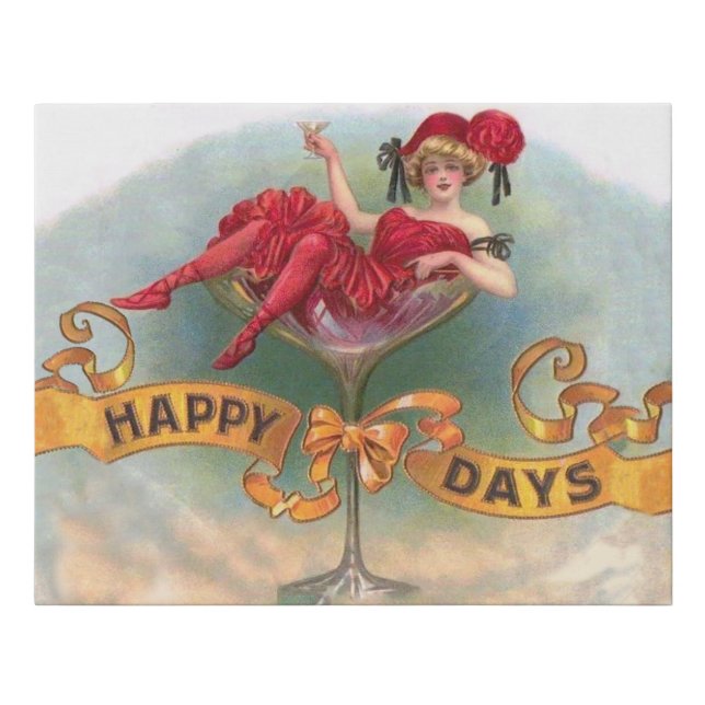 Victorian Woman Red Champagne Happy Faux Canvas Print (Front)