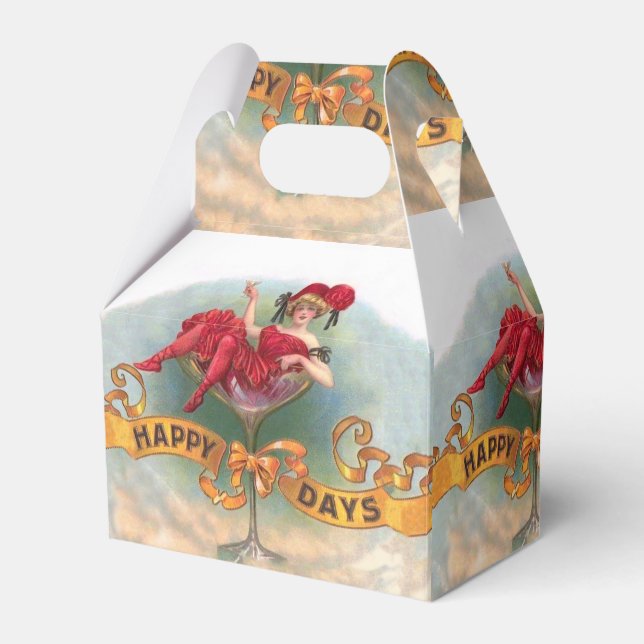 Victorian Woman Red Champagne Happy Favor Boxes (Front Side)