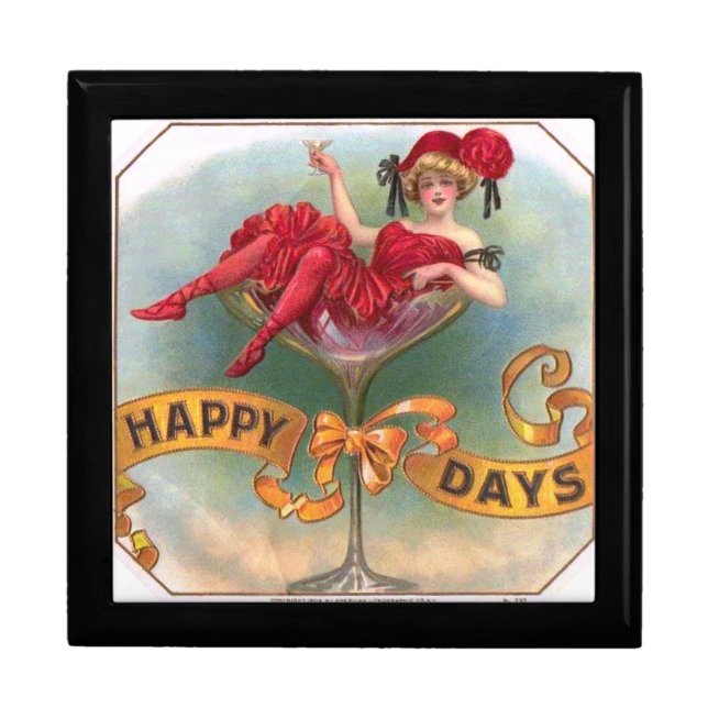 Victorian Woman Red Champagne Happy Gift Box (Front)