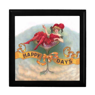 Victorian Woman Red Champagne Happy Gift Box