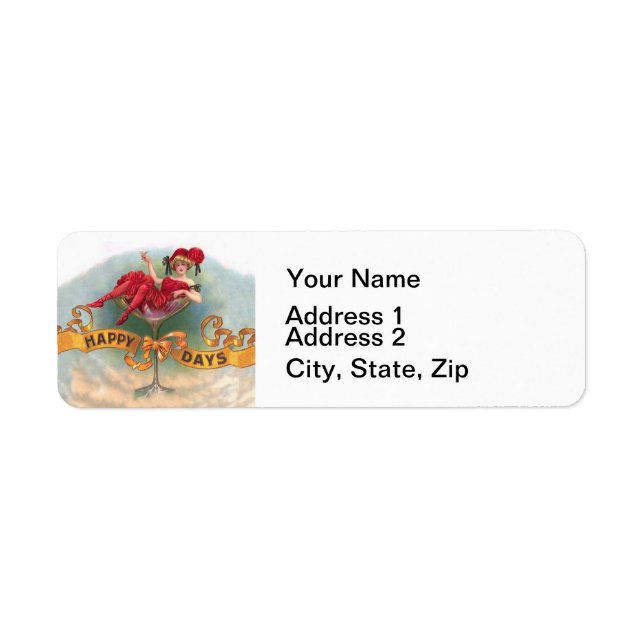 Victorian Woman Red Champagne Happy Label (Front)