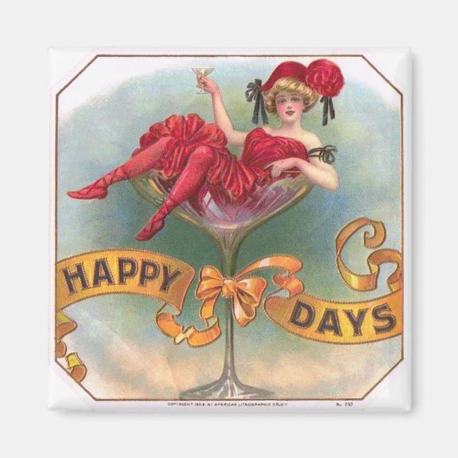 Victorian Woman Red Champagne Happy Magnet (Front)