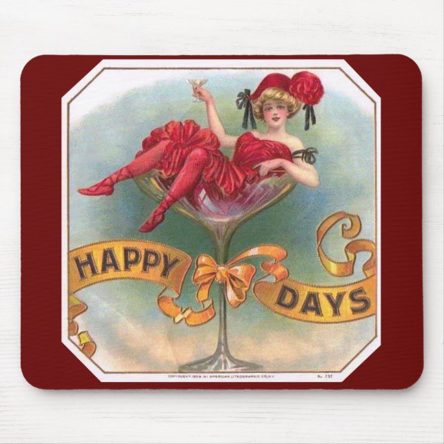 Victorian Woman Red Champagne Happy Mouse Pad (Front)