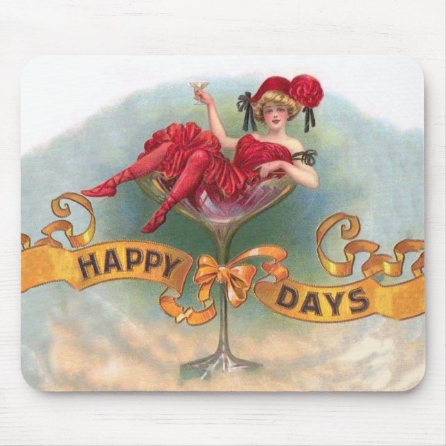 Victorian Woman Red Champagne Happy Mouse Pad (Front)