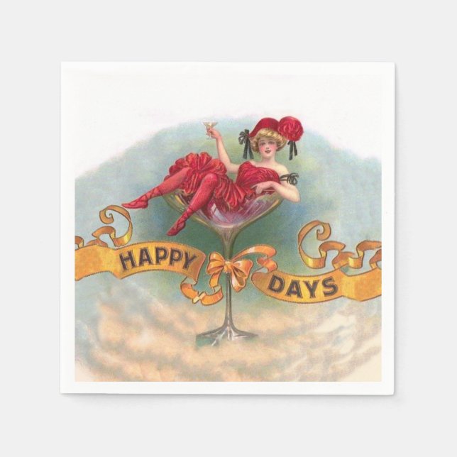 Victorian Woman Red Champagne Happy Napkins (Front)