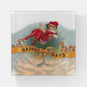 Victorian Woman Red Champagne Happy Paperweight