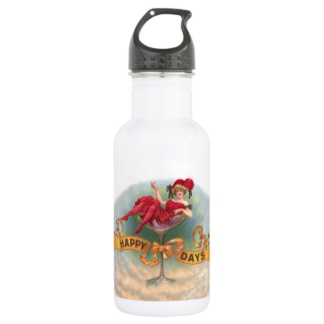 Victorian Woman Red Champagne Happy Stainless Steel Water Bottle (Front)