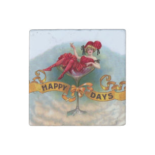 Victorian Woman Red Champagne Happy Stone Magnet