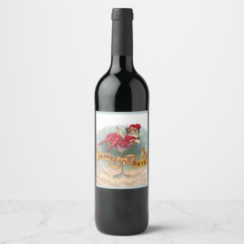 Victorian Woman Red Champagne Happy Wine Label
