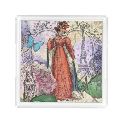 Victorian Woman Red Girl Classy Colorful Acrylic Tray