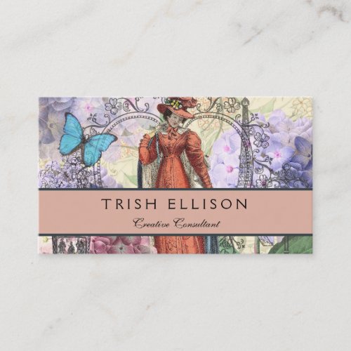 Victorian Woman Red Girl Classy Colorful Business Card