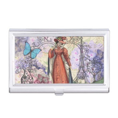Victorian Woman Red Girl Classy Colorful Business Card Case