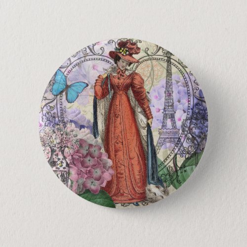 Victorian Woman Red Girl Classy Colorful Button