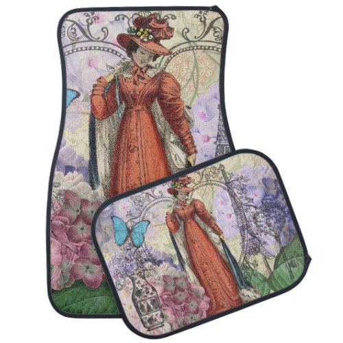 Victorian Woman Red Girl Classy Colorful Car Floor Mat