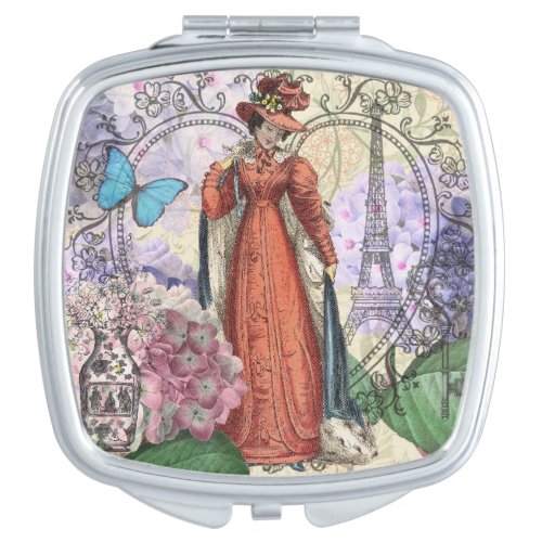 Victorian Woman Red Girl Classy Colorful Compact Mirror