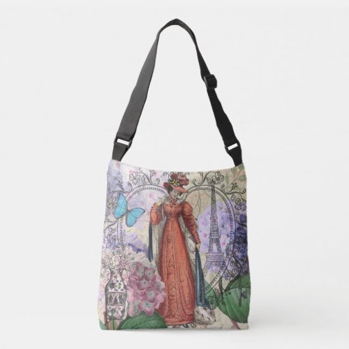 Victorian Woman Red Girl Classy Colorful Crossbody Bag