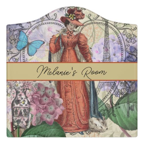 Victorian Woman Red Girl Classy Colorful Door Sign