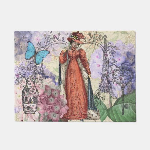 Victorian Woman Red Girl Classy Colorful Doormat