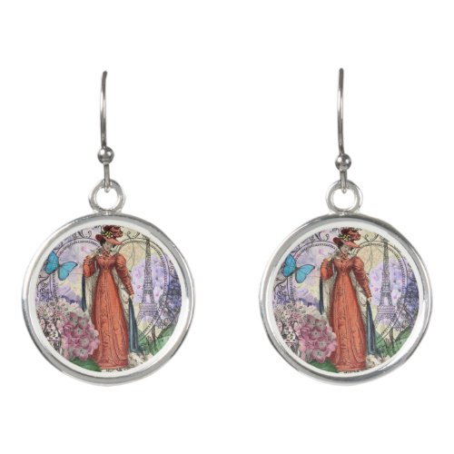Victorian Woman Red Girl Classy Colorful Earrings