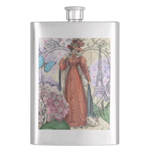 Victorian Woman Red Girl Classy Colorful Flask