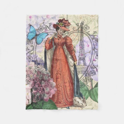 Victorian Woman Red Girl Classy Colorful Fleece Blanket