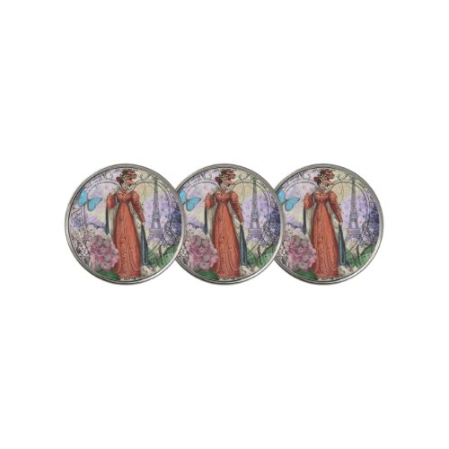 Victorian Woman Red Girl Classy Colorful Golf Ball Marker