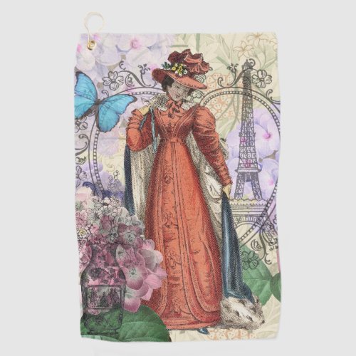 Victorian Woman Red Girl Classy Colorful Golf Towel