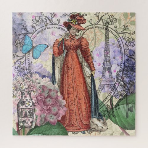 Victorian Woman Red Girl Classy Colorful Jigsaw Puzzle