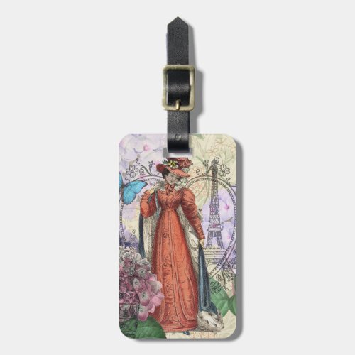 Victorian Woman Red Girl Classy Colorful Luggage Tag