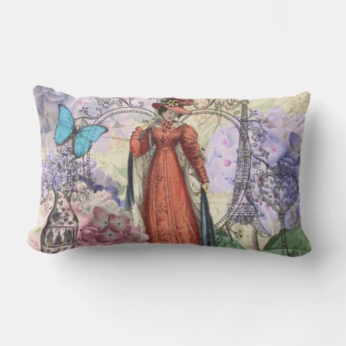 Victorian Woman Red Girl Classy Colorful Lumbar Pillow