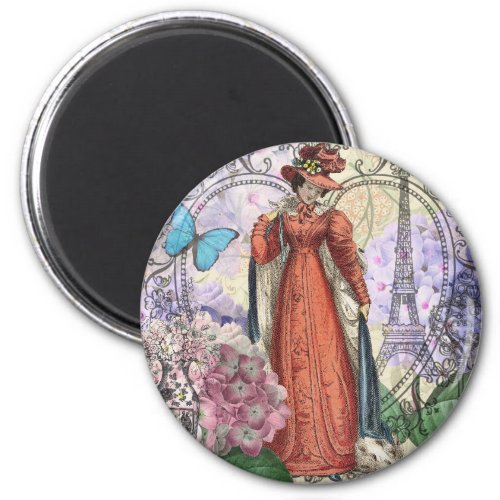 Victorian Woman Red Girl Classy Colorful Magnet
