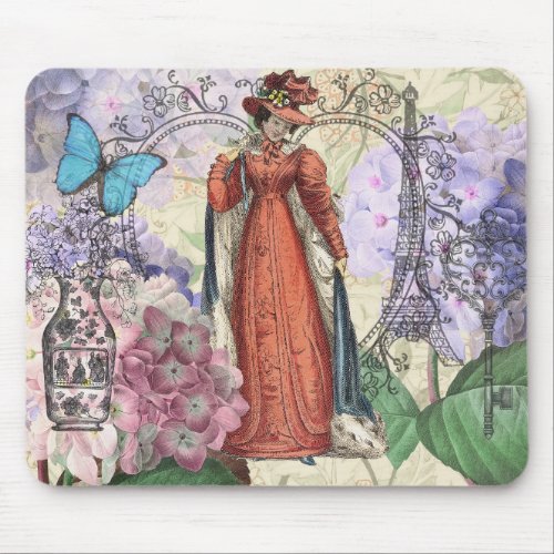 Victorian Woman Red Girl Classy Colorful Mouse Pad