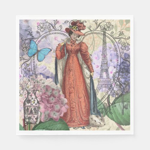 Victorian Woman Red Girl Classy Colorful Napkins