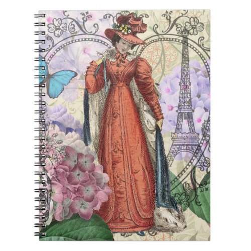 Victorian Woman Red Girl Classy Colorful Notebook