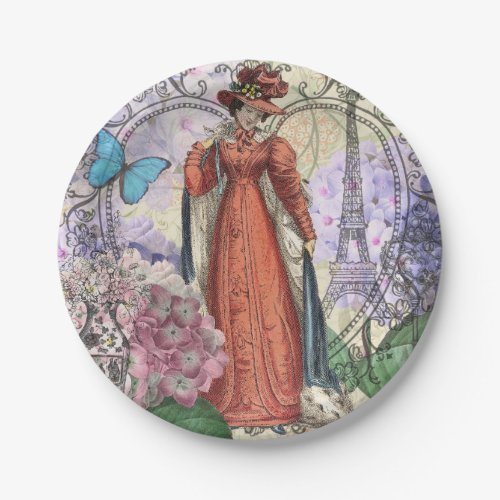 Victorian Woman Red Girl Classy Colorful Paper Plates