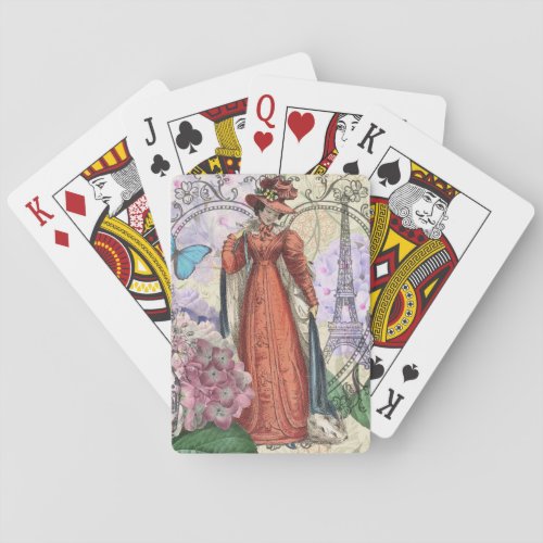 Victorian Woman Red Girl Classy Colorful Playing Cards