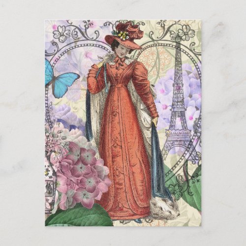 Victorian Woman Red Girl Classy Colorful Postcard