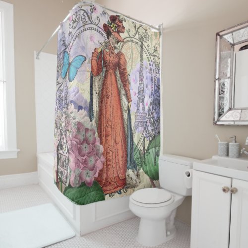 Victorian Woman Red Girl Classy Colorful Shower Curtain