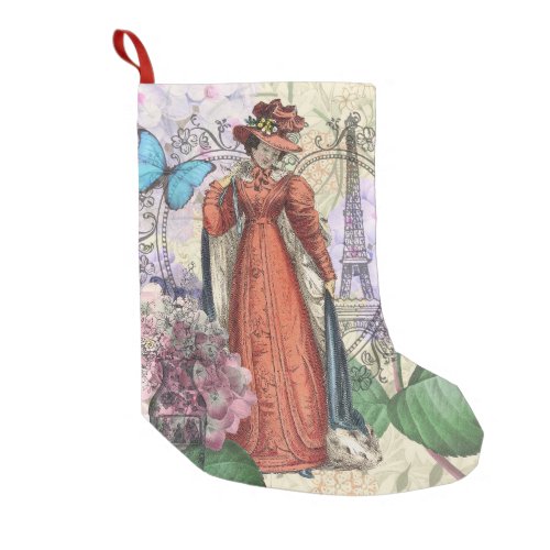 Victorian Woman Red Girl Classy Colorful Small Christmas Stocking