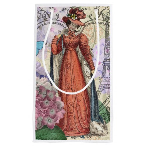 Victorian Woman Red Girl Classy Colorful Small Gift Bag