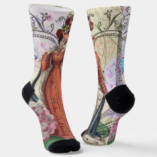Victorian Woman Red Girl Classy Colorful Socks