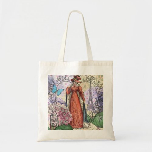 Victorian Woman Red Girl Classy Colorful Tote Bag