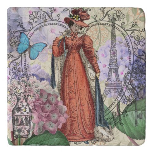 Victorian Woman Red Girl Classy Colorful Trivet